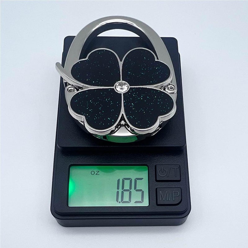 ROFLYER Four Leaf Clover Design Foldable Handbag Hanger Folding Purse Table Hook Holder (Black) - Image 2
